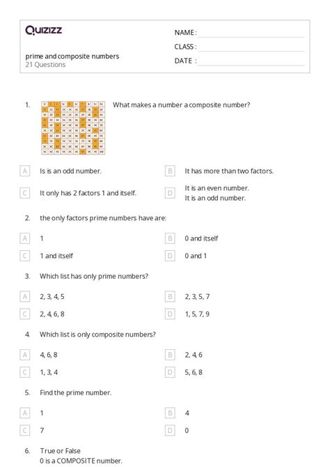 50+ Prime and Composite Numbers worksheets for 5th Class on Quizizz ...