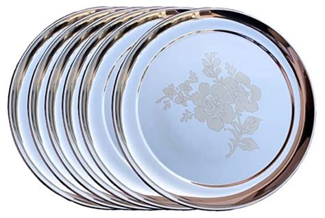 Buy UCHHKOTI Stainless Steel Laser Design Dinner Plate Set of 6 (Full ...