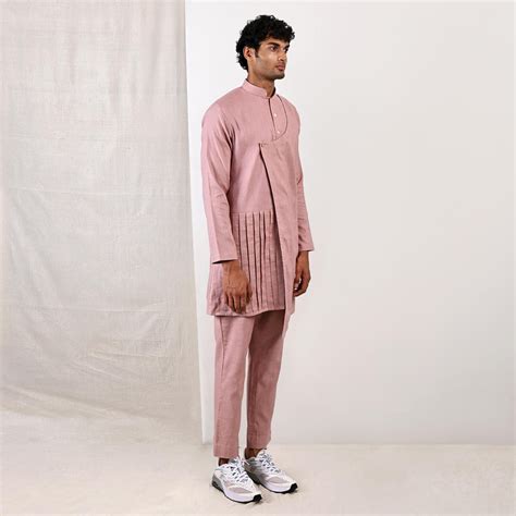 Easton - Mauve Asymmetrical Pleated Kurta Set – Bohame