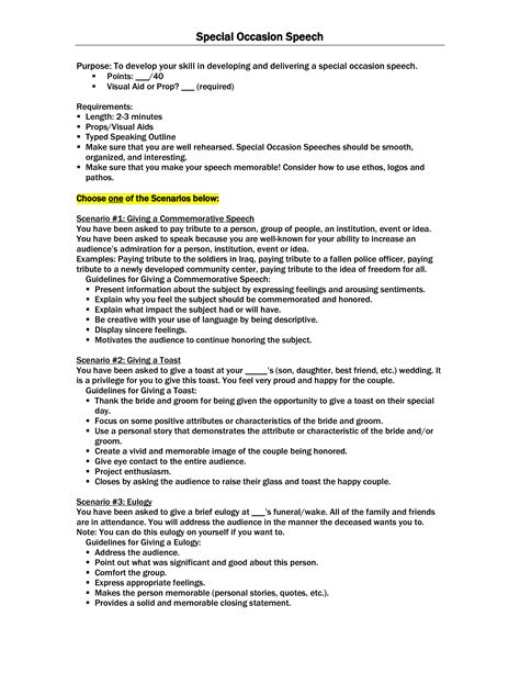 Special Occasion Speech Criteria | Templates at allbusinesstemplates.com