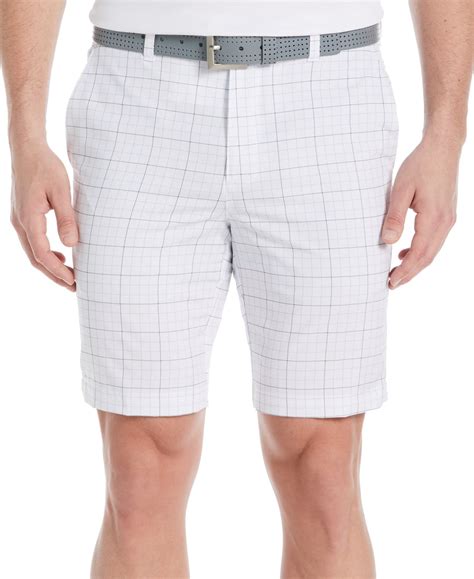 Pga Tour Men's Flat Front Vacation Plaid 9" Golf Shorts Bright White 38 ...