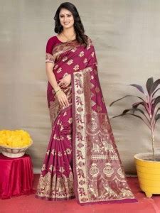 Buy Pervas Woven, Self Design Kanjivaram Pure Silk, Cotton Silk Purple ...