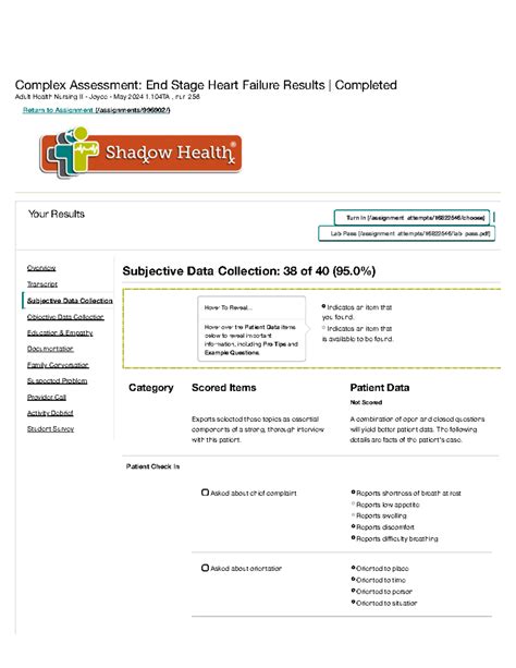 Subjective Data in End Stage Heart Failure: Adult Health Nursing II ...