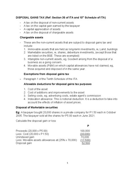 TX Disposal Gains Tax: Understanding Capital Gains and Exemptions - Studocu