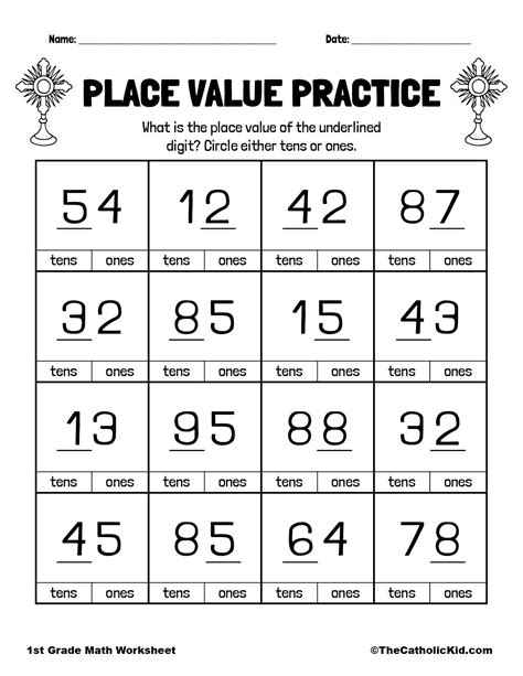 Number Place Values - 1st Grade Math Worksheet Catholic ...