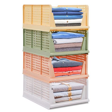 4-Pack Collapsible Drawer Organizer Baskets Crate Plastic Wardrobe ...