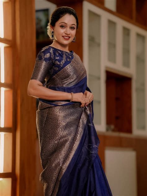 Navy Blue Classic Banarasi Woven Soft Saree with Antique Zari Borders ...