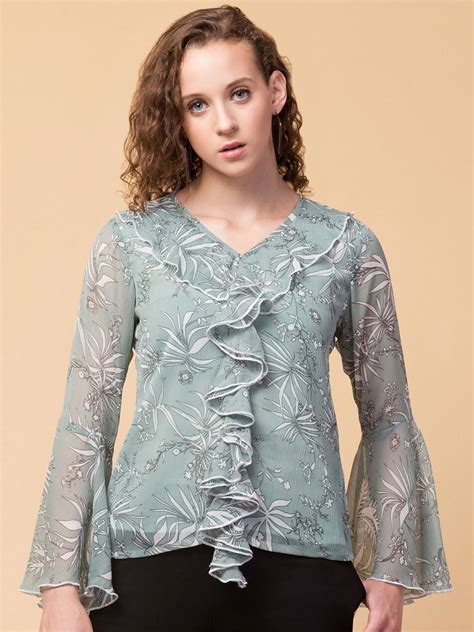 Verdant Bloom Long Sleeve Floral Top in Woven Chiffon by Wyshlist