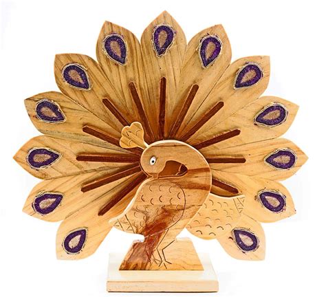 Buy Carved In India Wooden Handmade Peacock Decor Show Piece Online at ...