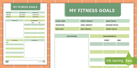 My Fitness Goals - Planner Insert | Twinkl Busy Bees