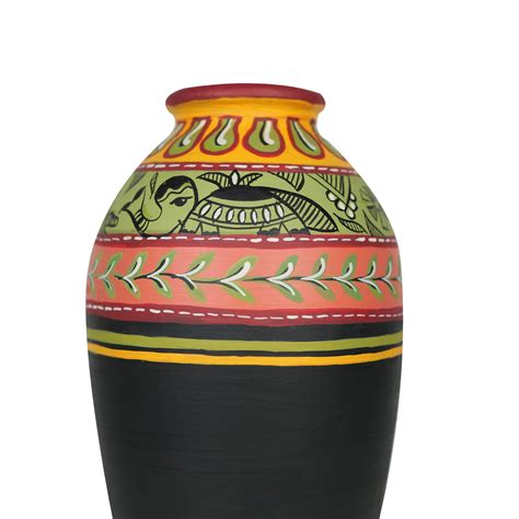Buy 'Madhubani Border' Black Hand-Painted Terracotta Vase, Single ...