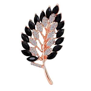 Buy Mahi Rose Gold Plated Black and White Crystals Leaf Shaped Brooch ...