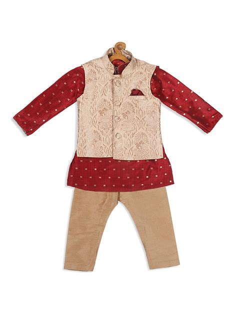 Boy's Kurta Pant Set Maroon Rose Gold | VASTRAMAY – vastramay
