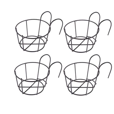 4 Pack Hanging Railing Planters Flower Pot Holders Plant Iron Racks ...