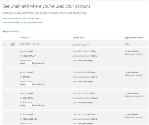 Image result for Hotmail Recent Activity