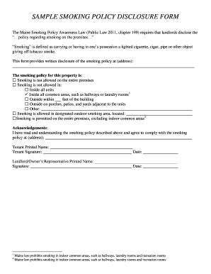 SAMPLE SMOKING POLICY DISCLOSURE FORM - Caha4u - Fill and Sign ...