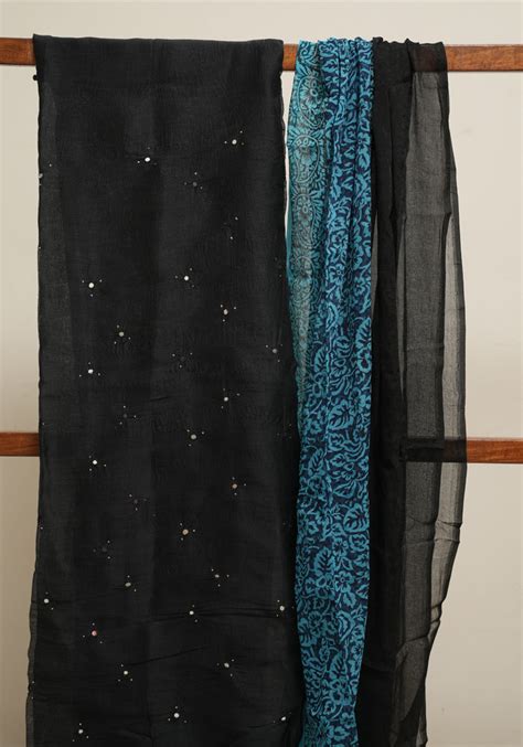 Black and Blue Unstitched Super Net Salwar Set with Mirror Work ...