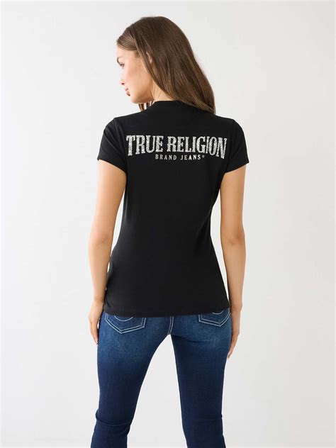 CRYSTAL TRUE RELIGION V NECK LOGO TEE | True Religion