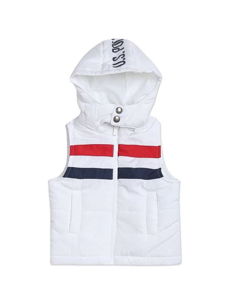 Boys White Sleeveless Horizontal Stripe Puffer Jacket – U.S. Polo Assn ...