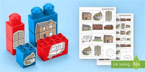 Houses and Homes Matching Connecting Bricks Game - Twinkl