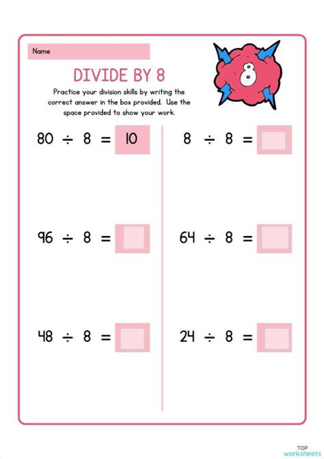 Divide by 8. Interactive worksheet | TopWorksheets