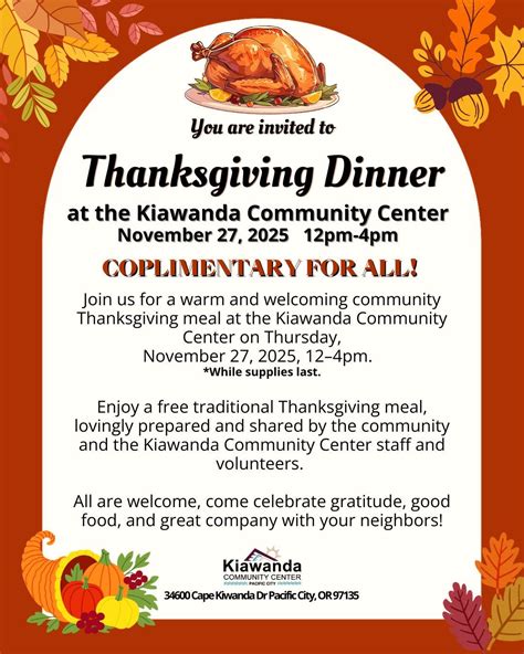 FREE Thanksgiving Meal at the Kiawanda Community Center in Pacific City ...