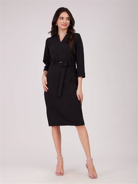 Buy Black Panelled Sheath Dress Online | FableStreet