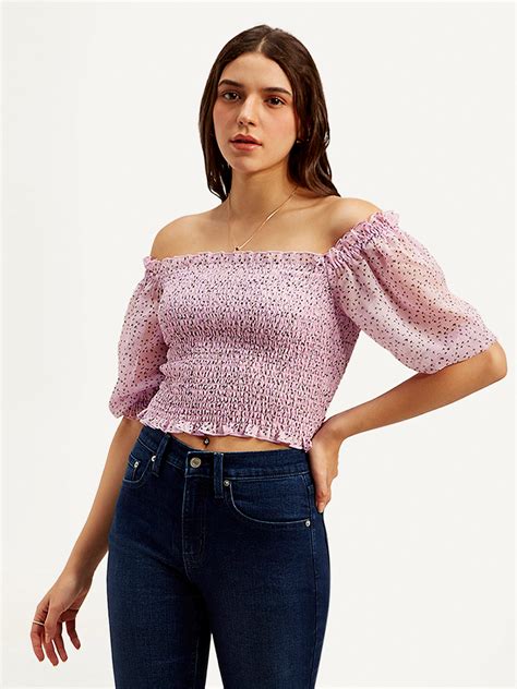 Women's Floral Light-Pink Off Shoulder Top – Levis India Store