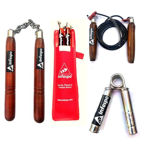 Infaspo Shism Wooden Nunchaku with Cover, Skipping Rope and Steel Hand ...