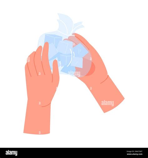 Ice pack on injured hand. First medical aid, icing injury, ice compress cartoon vector ...