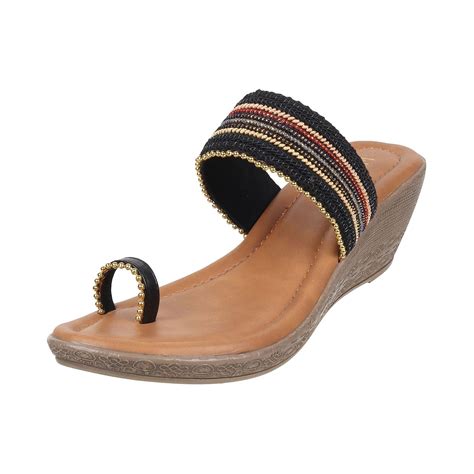 Buy Metro Women Black Wedge Heel Sandal UK/4 EU/37 at Amazon.in