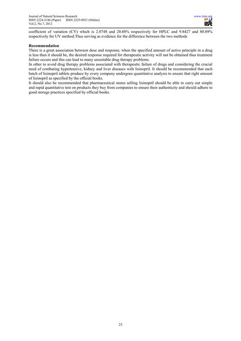 Comparative evaluation study on different brands of lisinopril tablet using hplc and uv ...