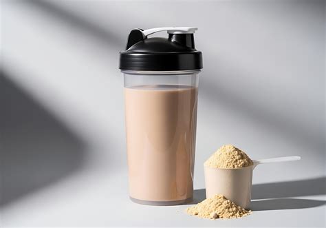 nutricional proteína sacudir y polvo cucharón en un brillante estudio ...