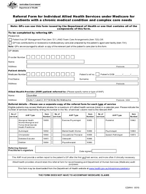 Referral Form for Allied Health Services under Medicare - Blank ...