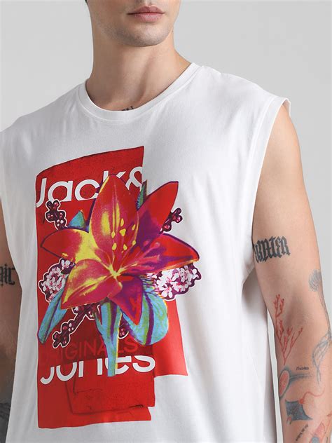 White Printed Sleeveless T-shirt