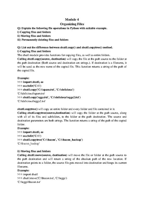 Module 4 Notes - Good - Module 4 Organizing Files Q) Explain the ...