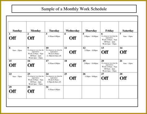 Work Schedule Calendar Template - Template 1 : Resume Examples #mx2WQ6bBY6