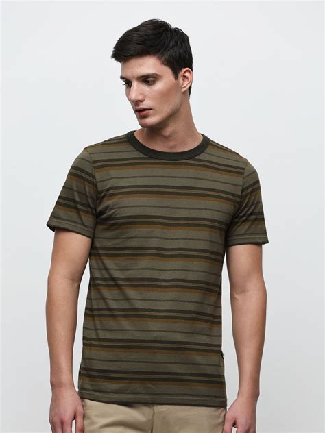Buy Green Striped Organic Cotton T-Shirt for Men Online