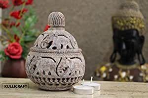 Buy KC KULLICRAFT Soapstone Elephant Carving Round Tea Light Candle ...