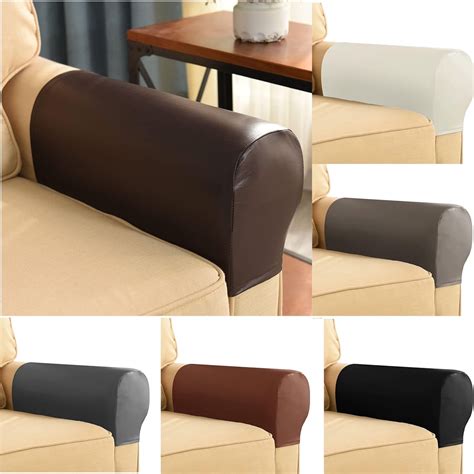 Wishrage Waterproof Faux Pu Leather Armrest Covers Vintage Stretch Arm Covers for Chairs Couch ...