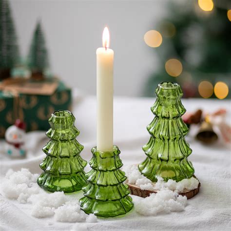 Sziqiqi Christmas Tree Candle Holders Glass Taper Candleholders Set Unique Christmas Decoration ...