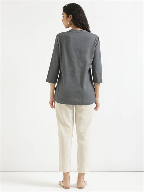 Slate Grey Airy Linen Short Kurta – सादा / SAADAA