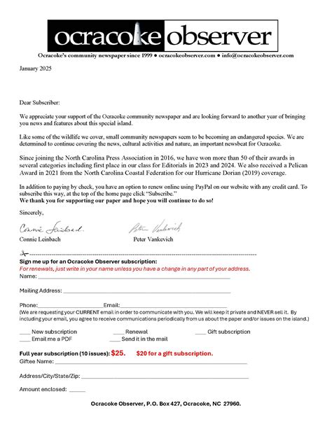 SUBSCRIBE to the Ocracoke Observer | Ocracoke Observer