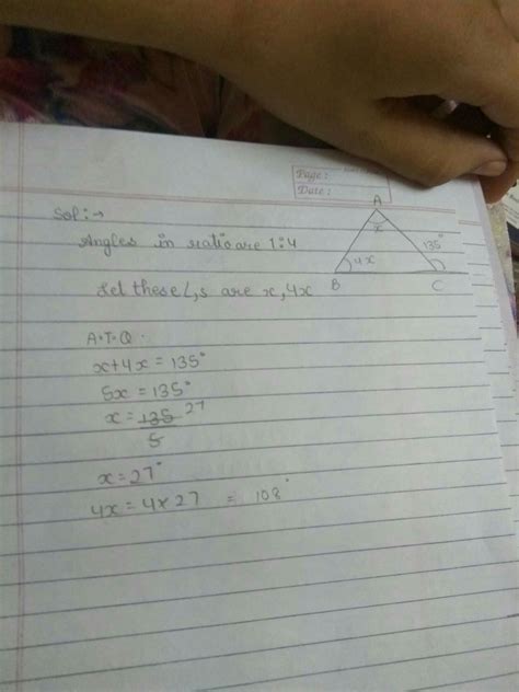 an exterior angle of a triangle is 135 and the interior opposite angle ...