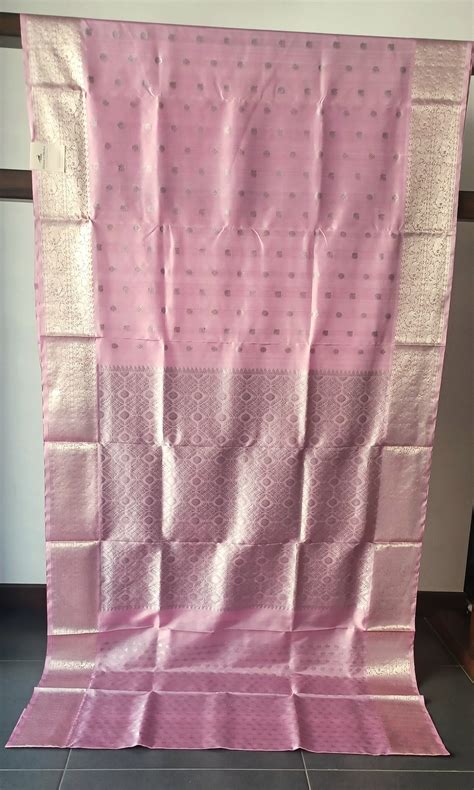 Baby Pink with Silver Zari Motifs/Border Venkatagiri Pure Silk saree ...