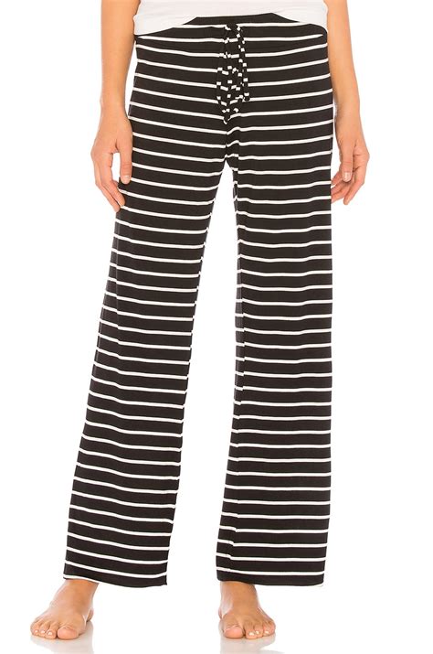 eberjey Wide Leg Pant in Black & Ivory Lounge Stripes | REVOLVE