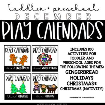 December Toddler and Preschool Play Calendars by Creating Harmony In Life