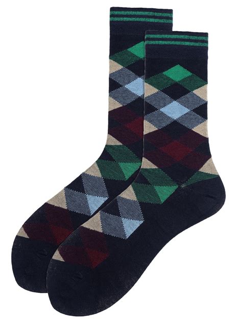 Navy Blue Plaid Crew Socks for Men: Blue Scotsman Socks
