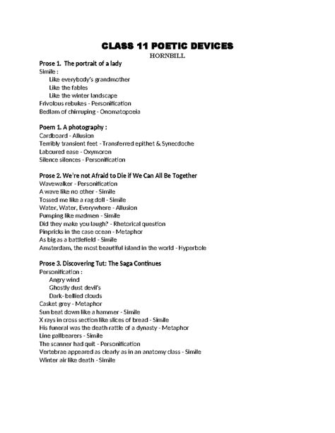Class 11 Poetic Devices: Comprehensive Analysis and Examples - Studocu