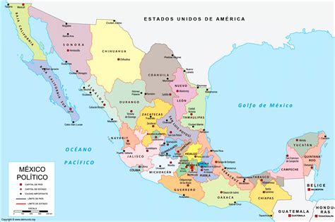 Mapa de México: Estados, Capitales y Ciudades (División política)